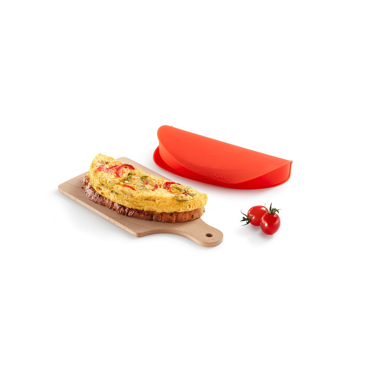 Lékué Microwave Omelette Maker | Red | 100% Platinum Silicone Easy Steam Egg Omelette Cooker | Dishwasher, Freezer-Safe, Heat-Resistant Case | Recipes Included