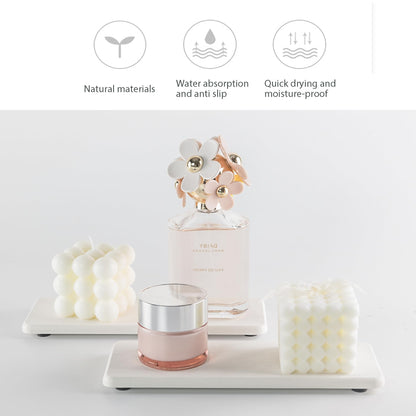 NiuYichee 2 Pcs Water Absorbing Stone Trays, Kitchen/Bathroom Sink Soap Dish, Diatomite Tray Used for Hand Soap & Cosmetic Bottles in The Modern Home, 3.15" W x 8.7" L, White