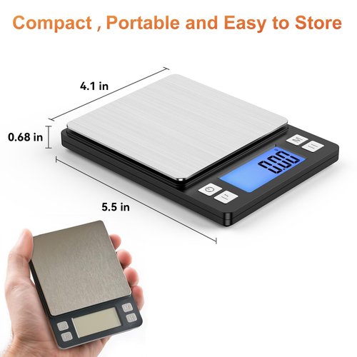 BOMATA 0.01g Small Digital Gram Scale, USB Rechargeable, Upgraded 1kg Jewelry Scale with Larger Display and Hold Function, High Precision, Grams and oz for Herb, Coin, Powder, Yeast, Kitchen Black