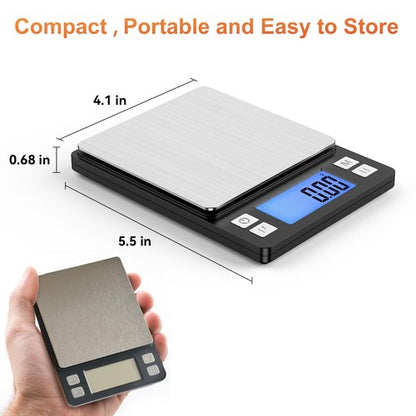 BOMATA 0.01g Small Digital Gram Scale, USB Rechargeable, Upgraded 1kg Jewelry Scale with Larger Display and Hold Function, High Precision, Grams and oz for Herb, Coin, Powder, Yeast, Kitchen Black