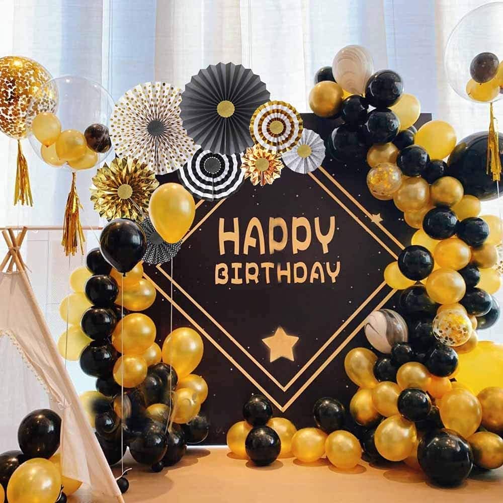 Set of 8 Gold Black Paper Fans Flower for Halloween Party Decorations, black2