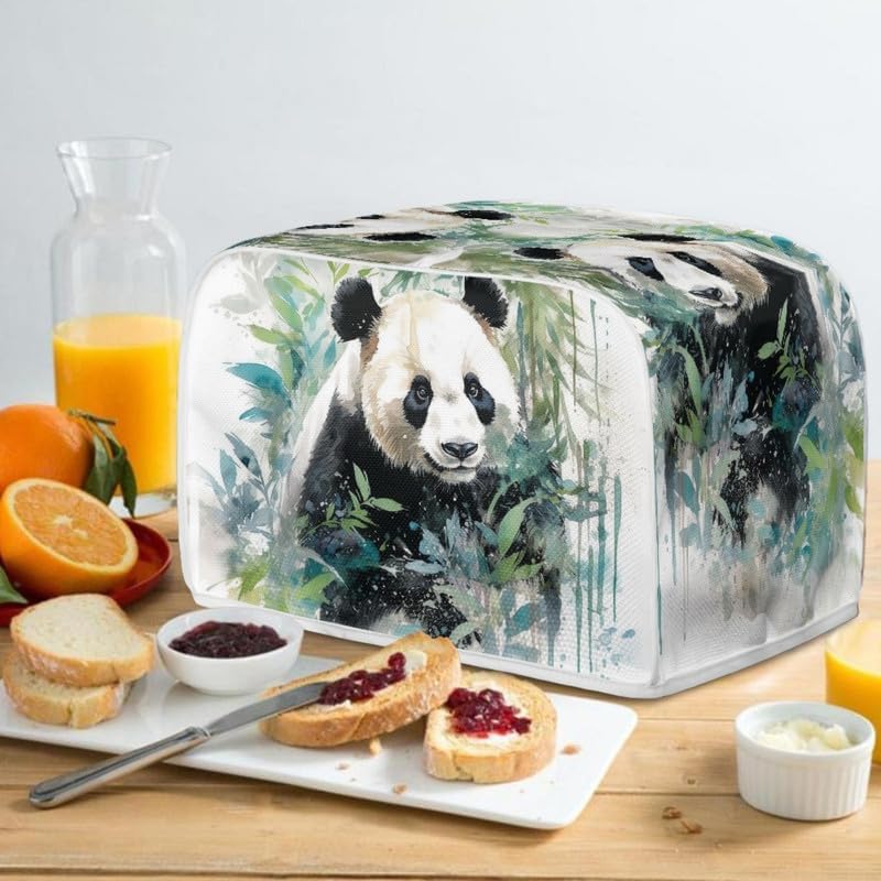 Toaster Cover 2 Slice, Watercolor Panda Bamboo Dustproof Bakeware Protector with Hang Loop (14x14") 2PCS