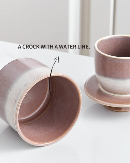 XELA Ceramic Butter Crock, The Original Reactive Two-Colour Glaze, Butter Dish With Water Line for Spreadable Fresh Butter - Ziying