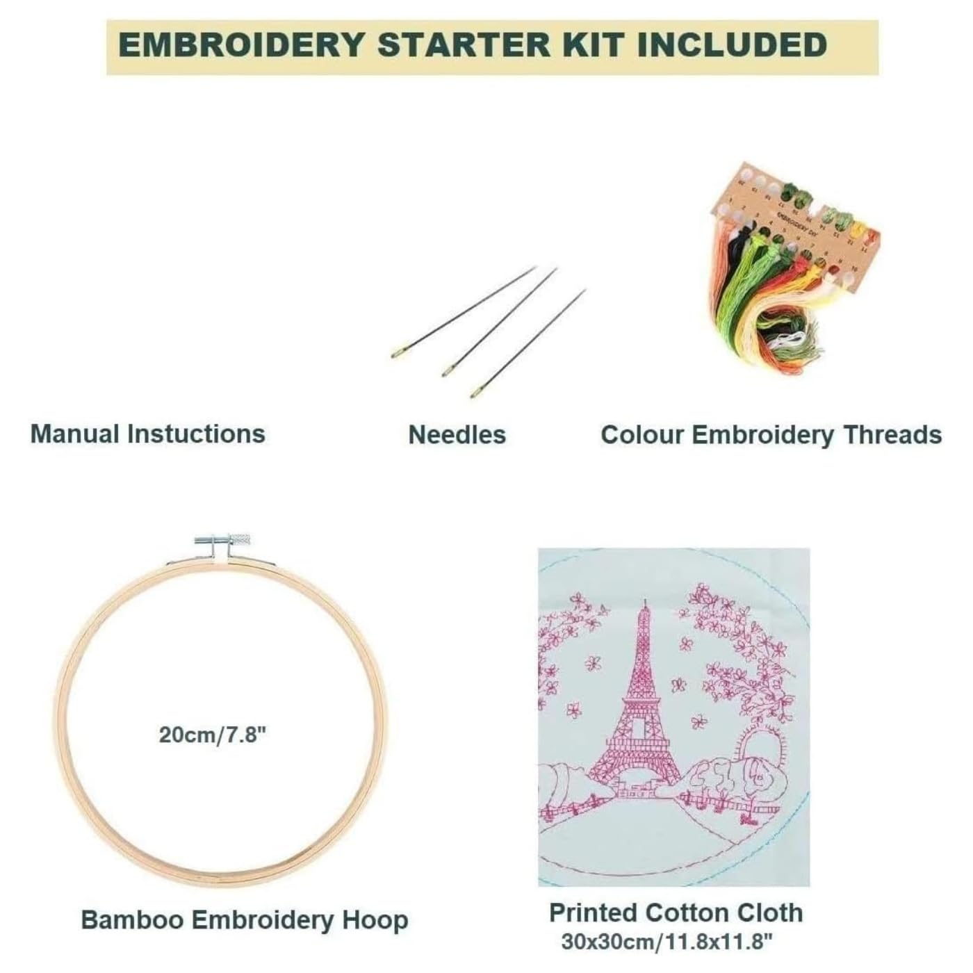 Arte Vita Embroidery Starter Kit Orange Flower Pattern Full Range DIY Beginner Hand Stitch Set Including Stamped Cloth, Bamboo Hoop, Color Threads, Needles Floral
