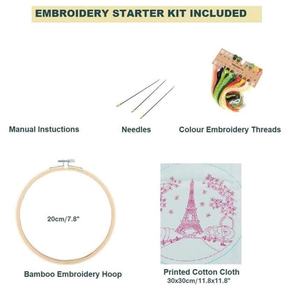 Arte Vita Embroidery Starter Kit Orange Flower Pattern Full Range DIY Beginner Hand Stitch Set Including Stamped Cloth, Bamboo Hoop, Color Threads, Needles Floral