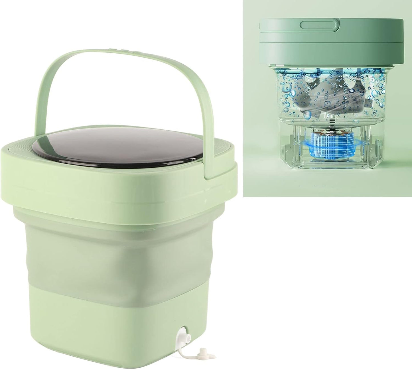 Foldable Portable Washing Machine, Mini Washer 6.5L Large Capacity, Soft Spin Drying, Green, for Home, Camping,