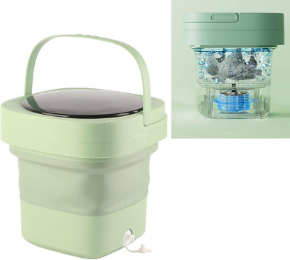 Foldable Portable Washing Machine, Mini Washer 6.5L Large Capacity, Soft Spin Drying, Green, for Home, Camping,