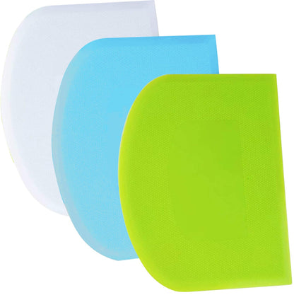 SURDOCA Dough Scraper Bench Scraper - 3P 8.3x5.5" Plastic Flexible Bowl Scraper, Sharp Edge & Angles Cake Scraper. Non-Slip Bakeware Decorating Tools Sculpting & Modeling Tools - Green+Blue+White