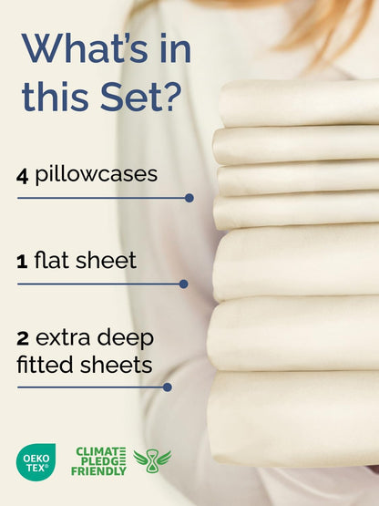 Skiennix Extra Deep Split King Sheet Set | 7-Piece Breathable Cooling Bedding - Soft, Wrinkle-Free Off White
