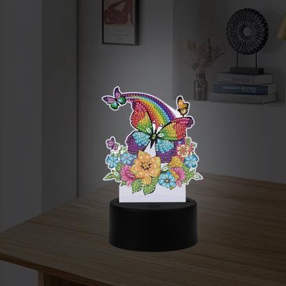 JISHSHAY Diamond Painting Night Light Diamond Art Table Lamps Gem Art LED Lights Gem Painting Desk Lamp Mosaic Kits for Adults DIY Kits for Adults with Special Drill Rainbow Butterfly Flower