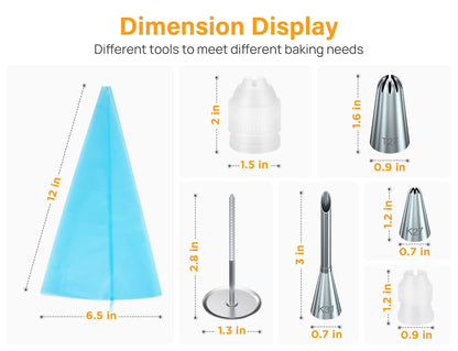Kootek 54 in 1 Piping Bags and Tips Set with 13 Large Size Piping Tips, 35 Standard Size Icing Tips, 2 Reusable Pastry Bags 12 Inch, Cake Decorating Kit Supplies, Frosting Piping Kit for Cake, Cupcake