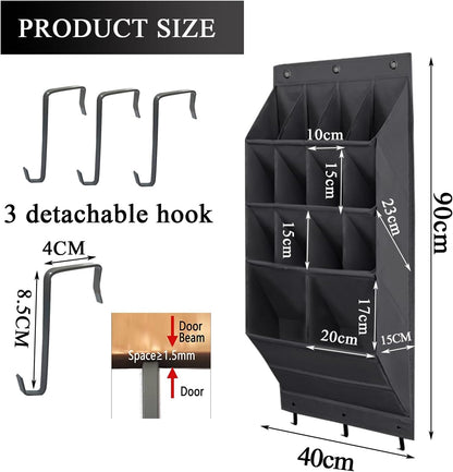 14 600D 6 Over the Door Shoe Organizer, Pockets Hanging Shoe Storage Rack with Large Deep Pockets, Oxford Fabric Grey