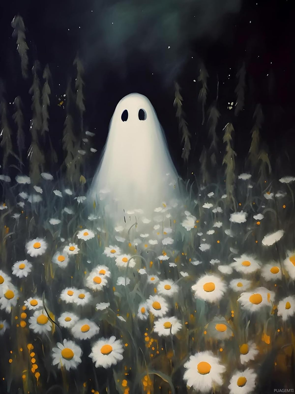 Ghosts Garden Daisy Flower Halloween Diamond Painting Kits for Adult, 5D DIY Round Full Drill Crystal Rhinestone Embroidery Paintings Art Craft 12x16 inch Christmas Decor New Year Valentine's Day Gift
