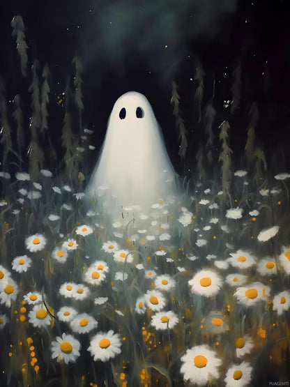 Ghosts Garden Daisy Flower Halloween Diamond Painting Kits for Adult, 5D DIY Round Full Drill Crystal Rhinestone Embroidery Paintings Art Craft 12x16 inch Christmas Decor New Year Valentine's Day Gift