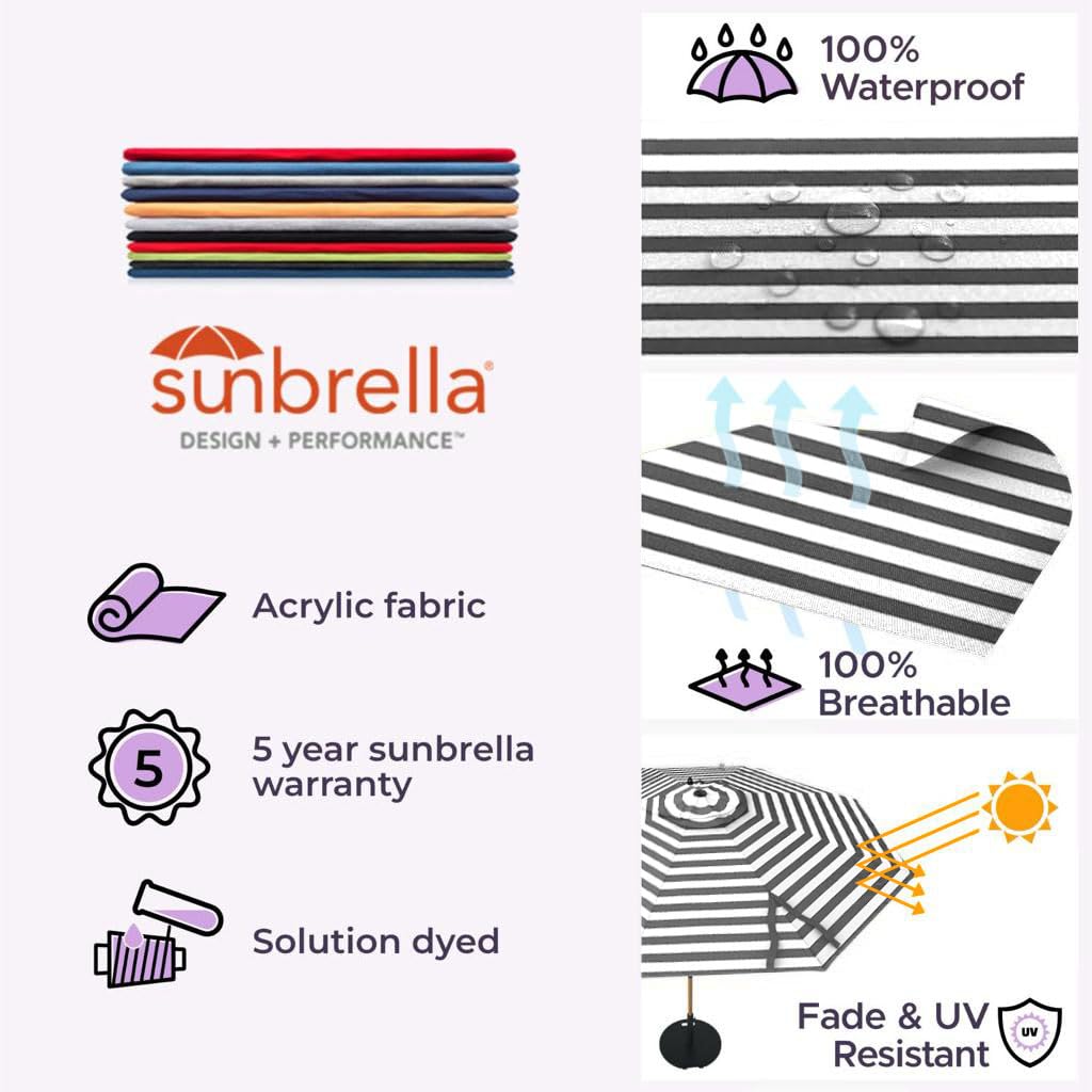 Midtown Umbrellas – The Swilt 9 Ft Patio Umbrella with 360° Swivel & Tilt Mechanism, Sunbrella Fabric & 8 Fiberglass Ribs – Outdoor Umbrella for Deck, Pool & Cafes – Black & White Canopy, Black Pole