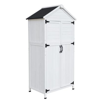 Christopher Knight Home Neapo 67" Outdoor Storage Shed, Spacious Storage Garden Tools Shed, Fire Wood Tall Sheds, Two Open Doors, Wooden Panel Design, Easy Organize Lawn Mowers, Shovels, Pots, White