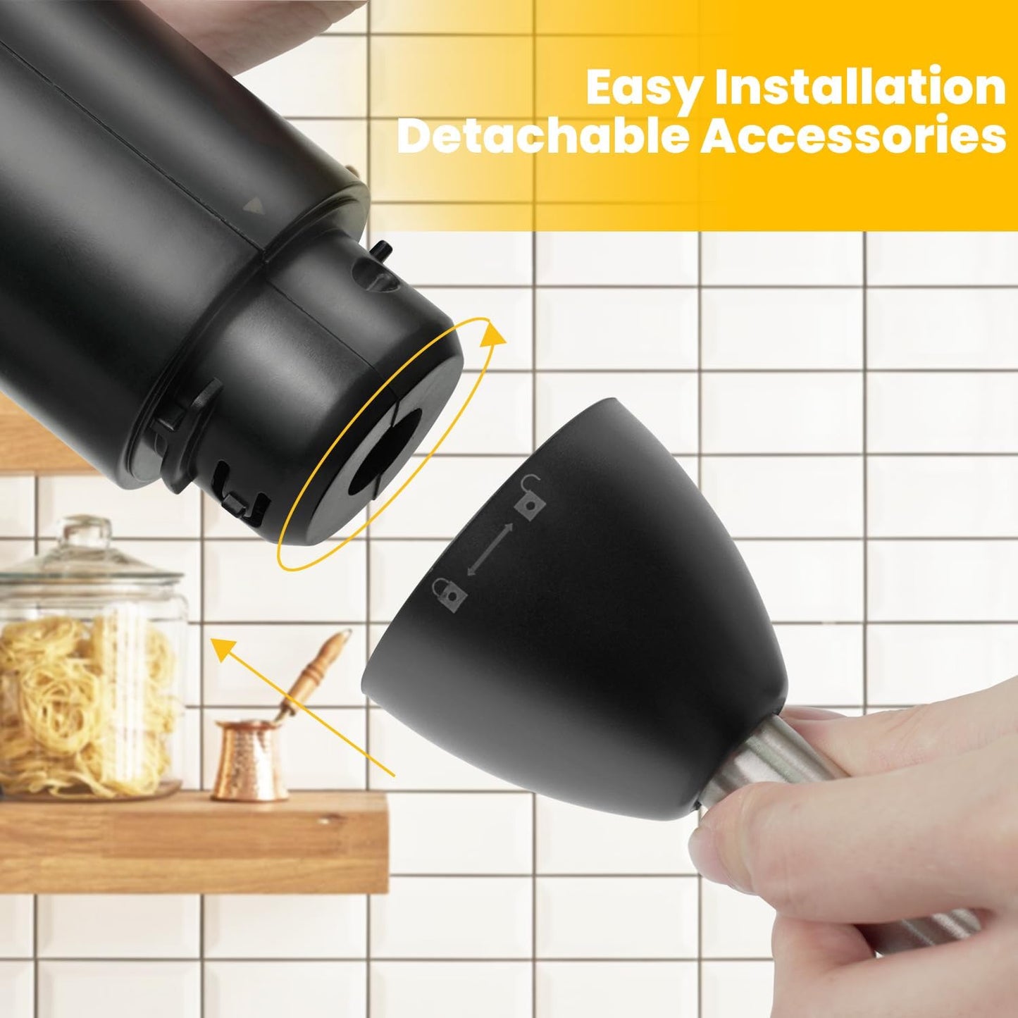 Cordless Immersion Blender with Egg Whisk and Chopper, Rechargeable Turbo Mode Hand Mixer, 2-in-1 Heavy Duty Portable