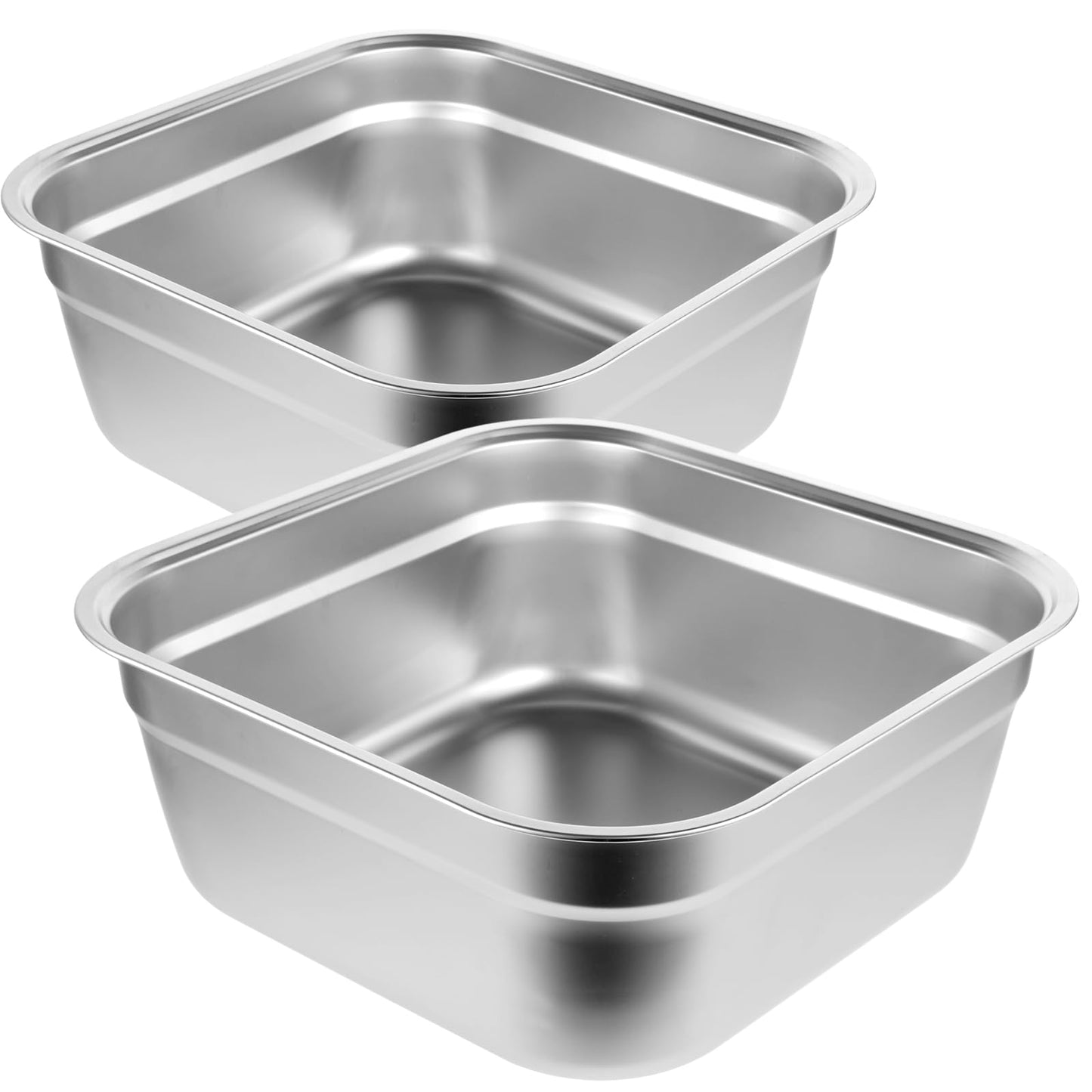 2PCS Stainless Steel Washing Up Bowls, 12.8" Sturdy Square Dish Tub, Fruit Vegetable Washing Basin for Sink, Large Square Containers for Kitchen, Vegetable Washing Basins, Sturdy Dishpans for Home