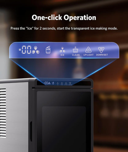 Electactic Clear Ice Cube Makers- Produces 9 Large, 1.6" Clear Ice Cubes per Hour, 24H Timer, Self-Cleaning, 5 Ice Cube Sizes for Cocktails, Whiskey & Bourbon