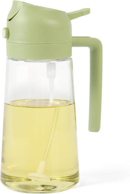 Oil Sprayer for Cooking, 2 in 1 Glass Olive Oil Dispenser 14.5oz/430ml (Green)