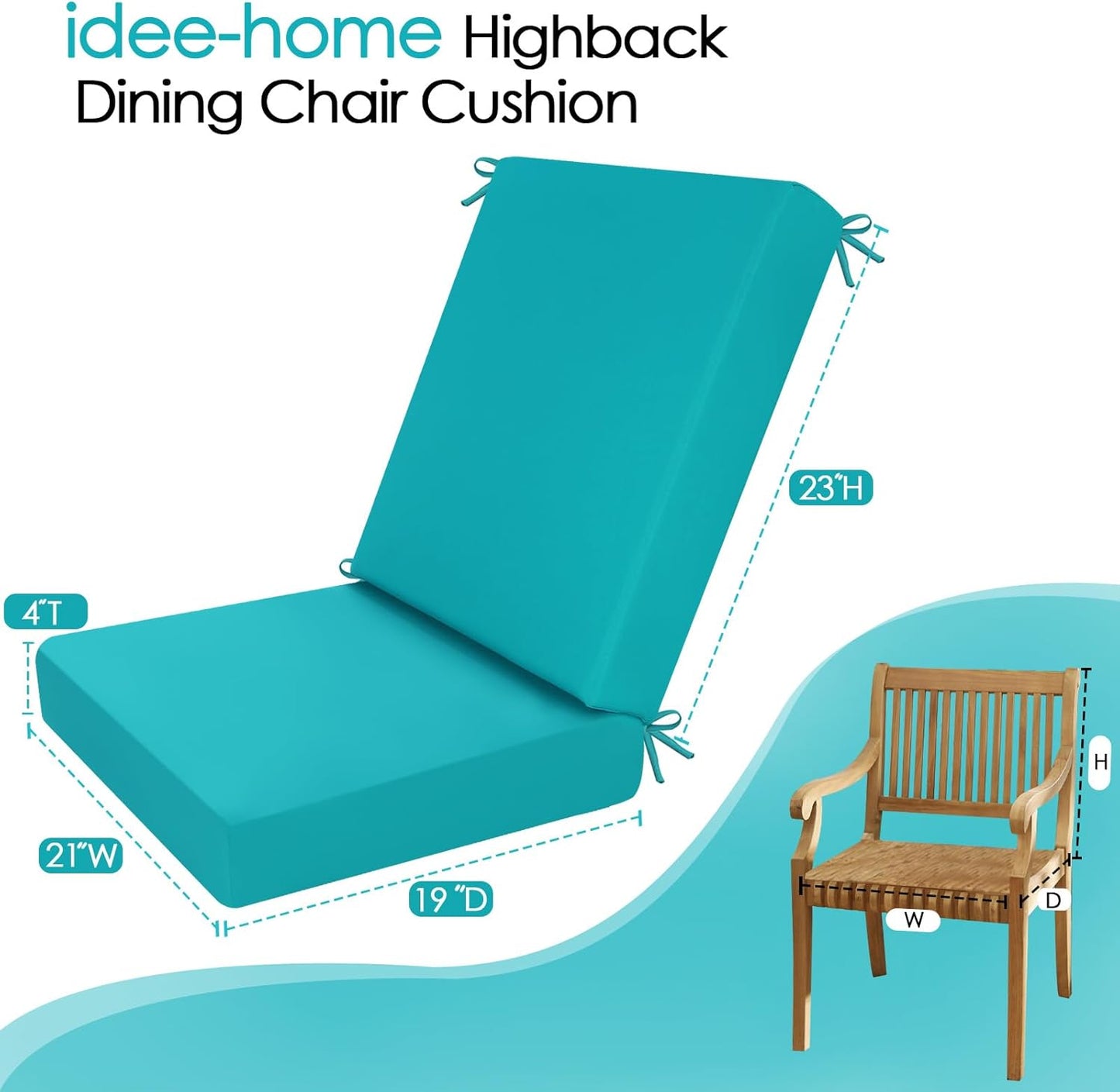 idee-home Outdoor Patio Dining Chair Cushion, High Back Density Foam Chair Cushions Seat with Removable Cover