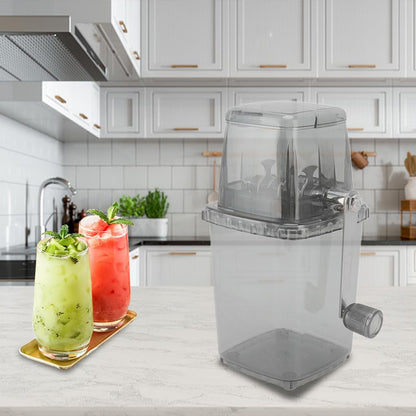 Leopacat Hand Crank Ice Crusher, Manual Hand Crank Operated Breaker, Portable Chopper Transparent Stainless Steel Breaker Making Drinks Machine for Fast Coarse Shaved Fine Chips Ho (Gray)