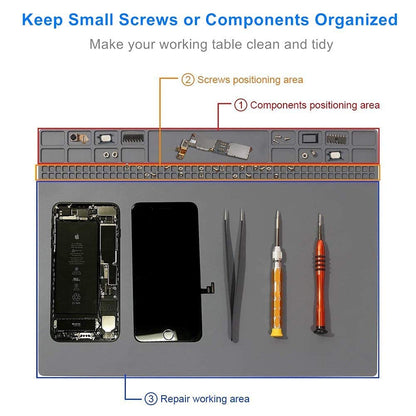 Solder Mat, Premium Silicone Electronics Repair Mat, Heat Resistant 932°F Magnetic Soldering Mat for Solder Station, Phone, Computer, Laptop Repair 13.8'' x 9.8'' Gray