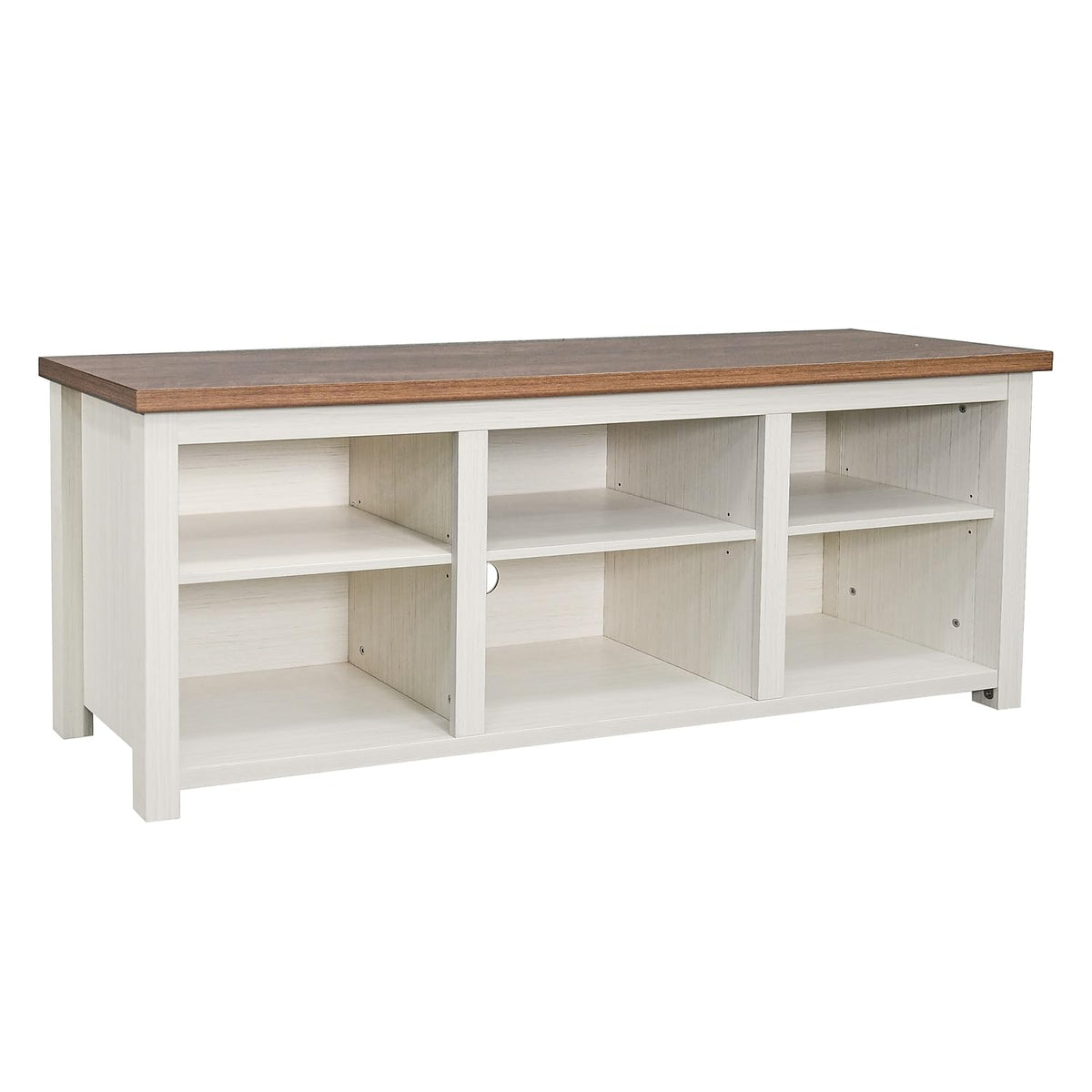 Flash Furniture Kilead Farmhouse TV Stand for up to 80" TVs-65 Engineered Wood Media Console with Open Storage, 65", Walnut Top/White Frame