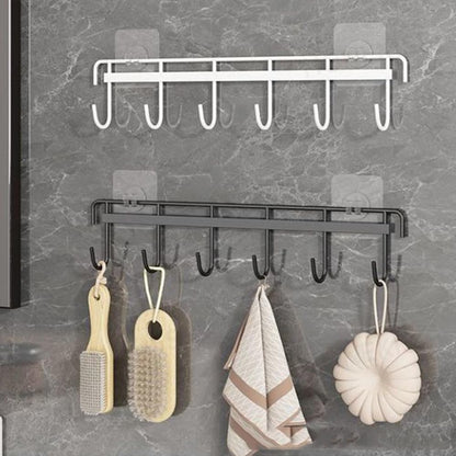 2Pcs Kitchen Utility Hooks - Wall Mount Utensil Rack with 6 Hooks, Space Saving Kitchen Holder (Black)