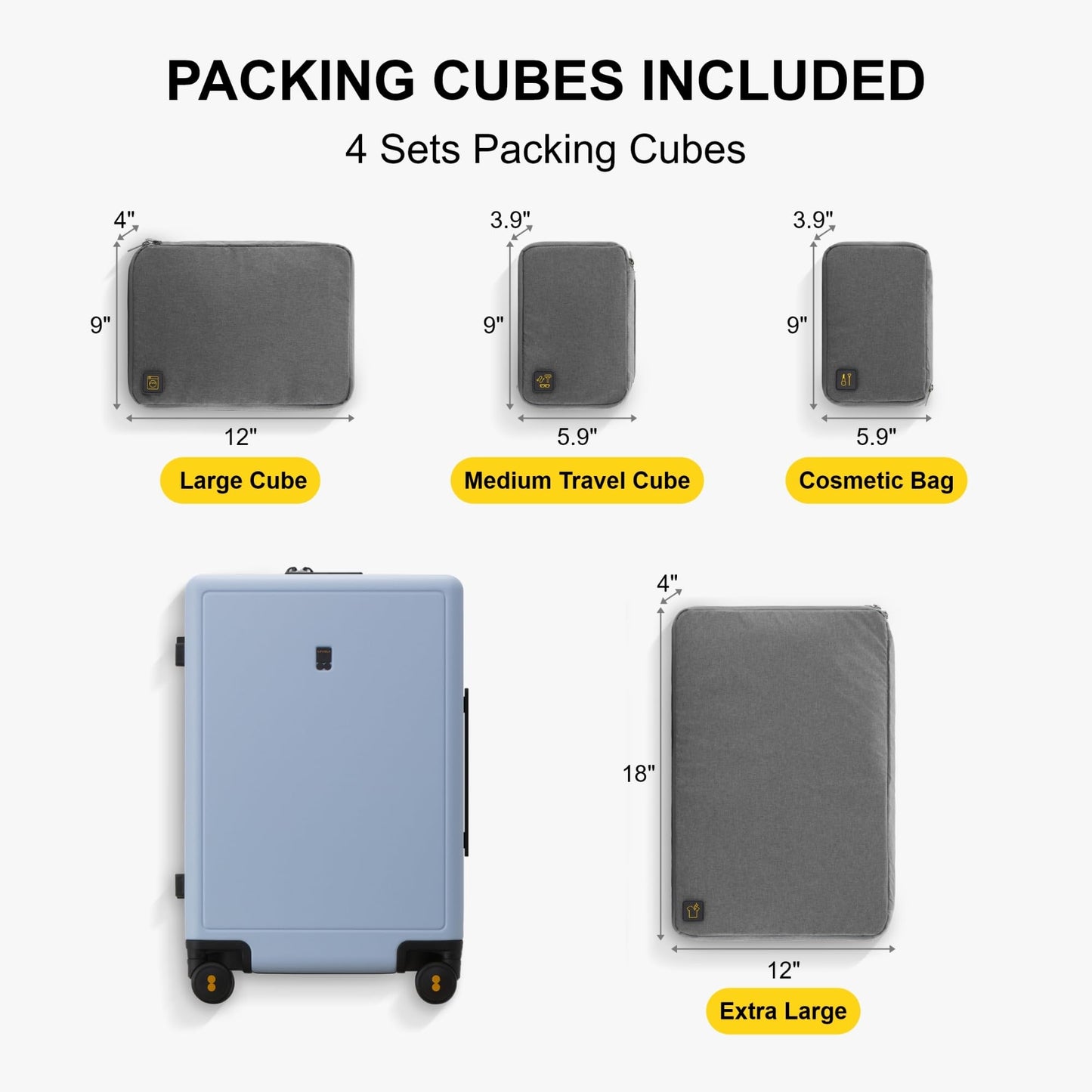 LEVEL8 Elegance Checked Luggage, 24 Inch Hardside Suitcase, Lightweight Matte Hardshell with Tsa Lock, Large Suitcases with Spinner Wheels, Light Blue