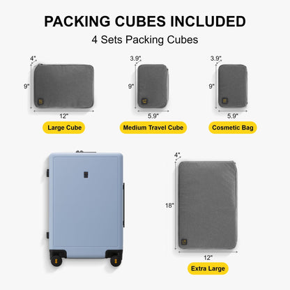 LEVEL8 Elegance Checked Luggage, 24 Inch Hardside Suitcase, Lightweight Matte Hardshell with Tsa Lock, Large Suitcases with Spinner Wheels, Light Blue