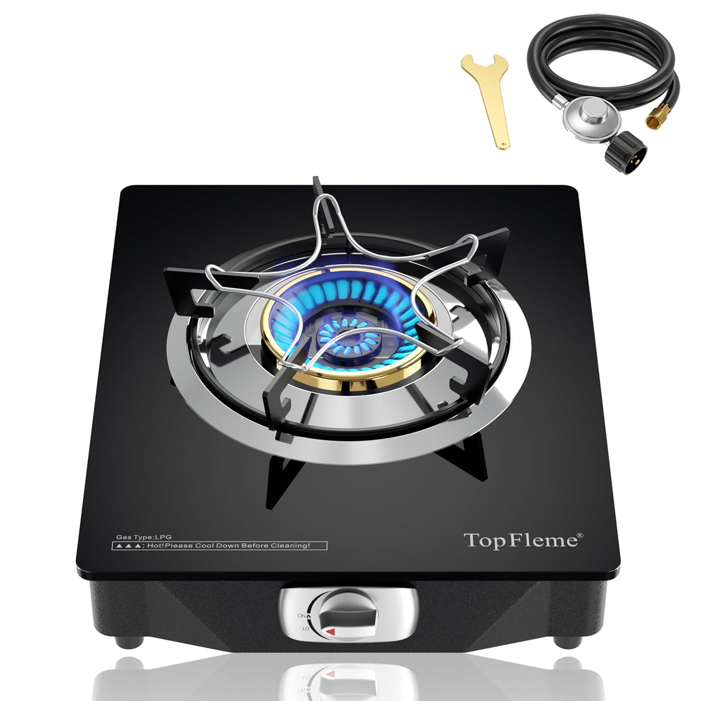 TopFleme 1 Burner Propane Stove 13,600 BTU High-Efficiency Tempered Glass Auto-Ignition Gas Burner Stove Top with CSA Hose for Outdoor RV Camping Emergency Cooking