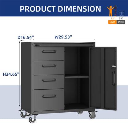 VIYET 2-Pack Rolling Garage Tool Cabinet,Heavy Duty Steel Rolling Tool Chest with Lockable Doors & Adjustable Shelves,Mobile Workshop Storage Cart for Garage Organization,Black