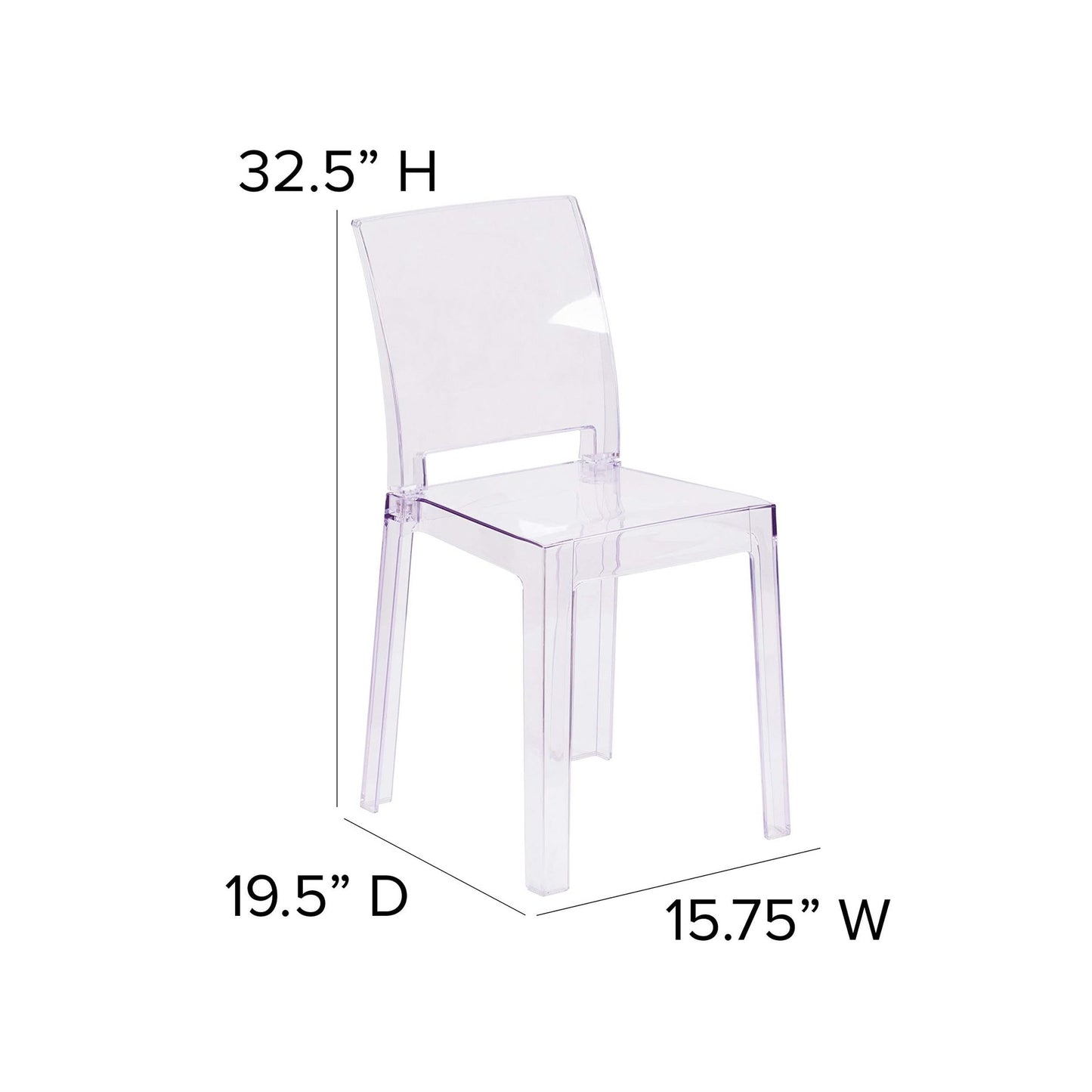Flash Furniture McKenna 4 Pack Ghost Chair with Square Back in Transparent Crystal