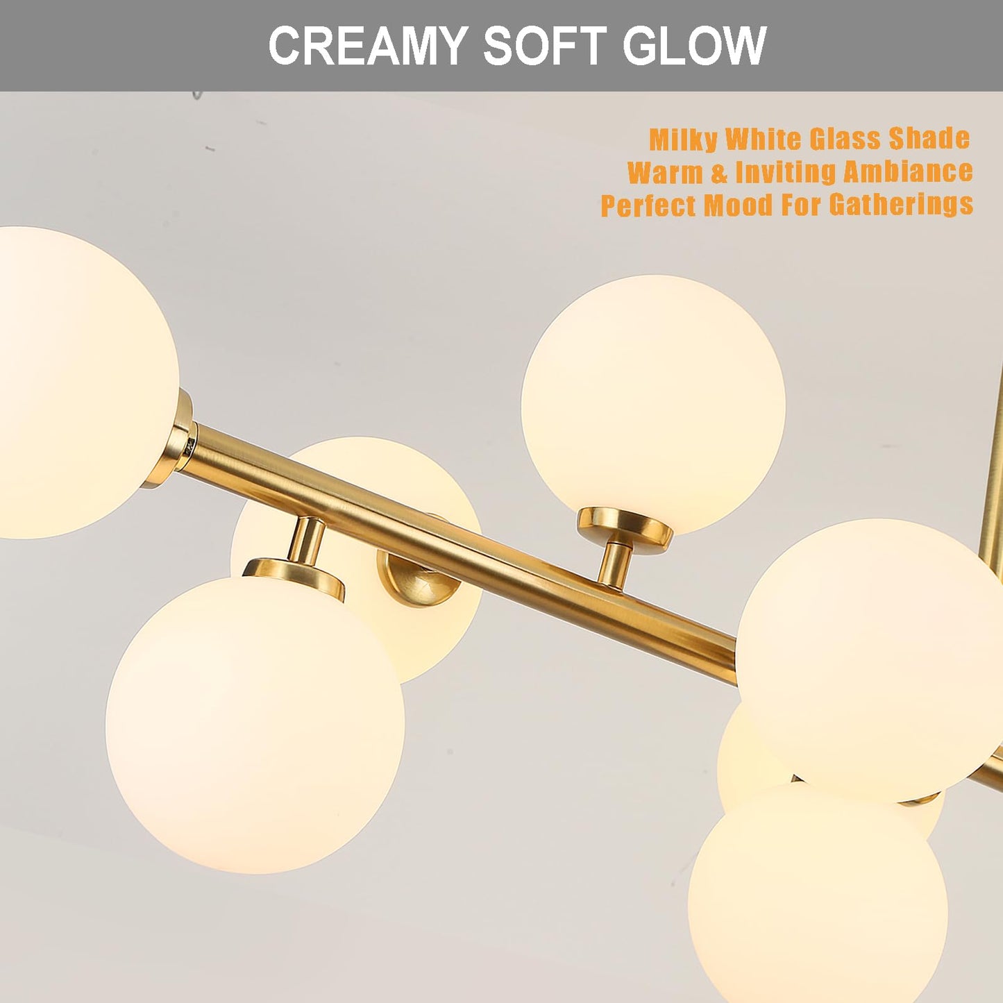 DUGHKUGH Mid Century Modern Chandelier 55in Linear Gold Pendant Lighting Fixture Linear Chandeliers for Kitchen Island, Dining Room 16-Light
