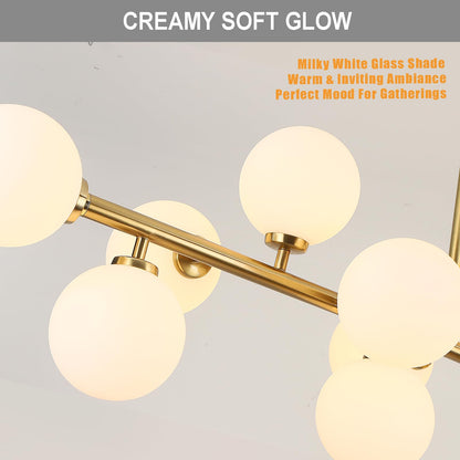 DUGHKUGH Mid Century Modern Chandelier 55in Linear Gold Pendant Lighting Fixture Linear Chandeliers for Kitchen Island, Dining Room 16-Light