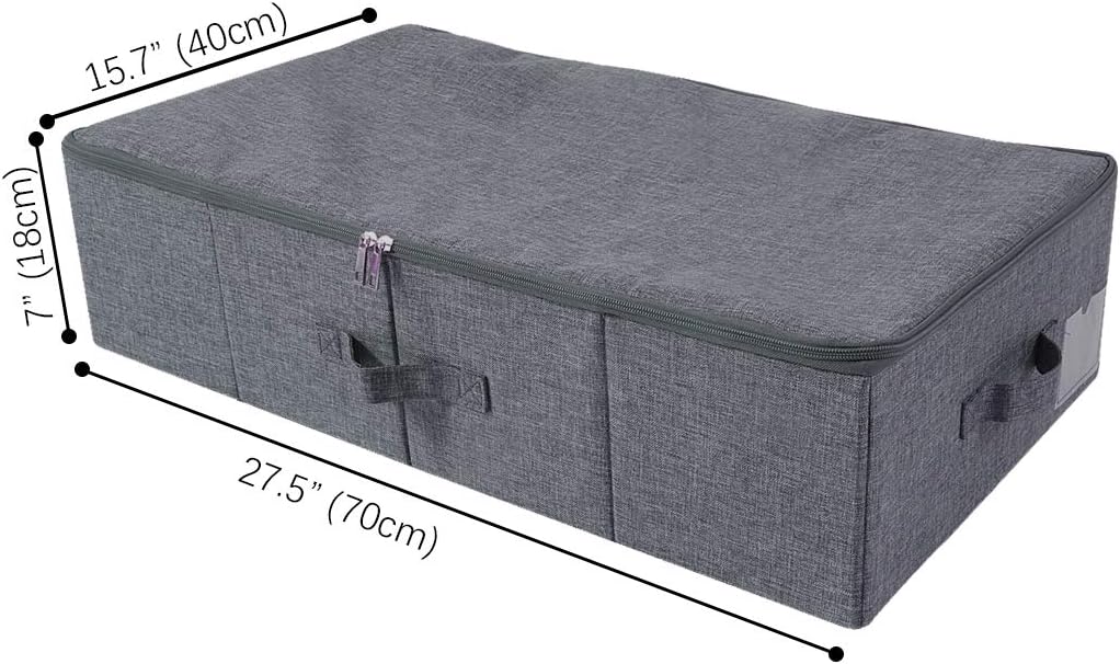 Underbed Storage Boxes for Bedding, Garment, Duvets, Blankets, Shoes, Folding Fabric Rigid Bins with Zip Lid, Washable