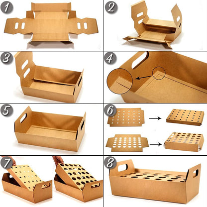 Party Confetti Cone Holder Box for Gift Box Wedding, Stand Tray Box with 30 Holes and 32 Cone Papers (Kraft-F)