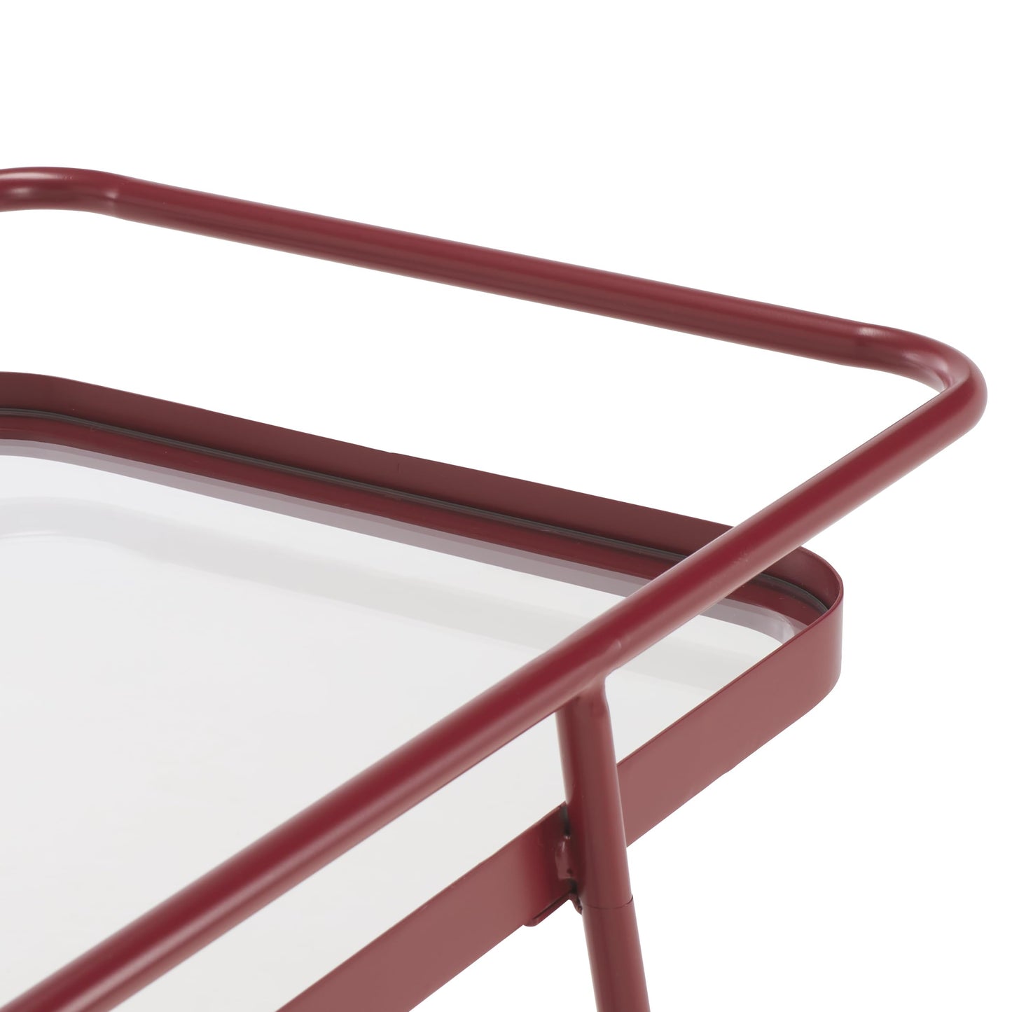 SAFAVIEH Home Collection Zunia Brick Red & Clear Glass 2-Tier Kitchen Dining Bar Cart Trolly with Wheels