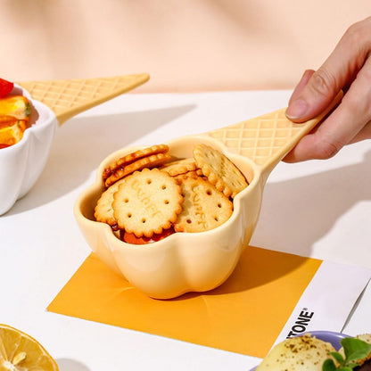 Decorative Small Ceramic Ice Cream Bowls with Handles, Porcelain Dessert Serving Bowl, Cute Snack Dish