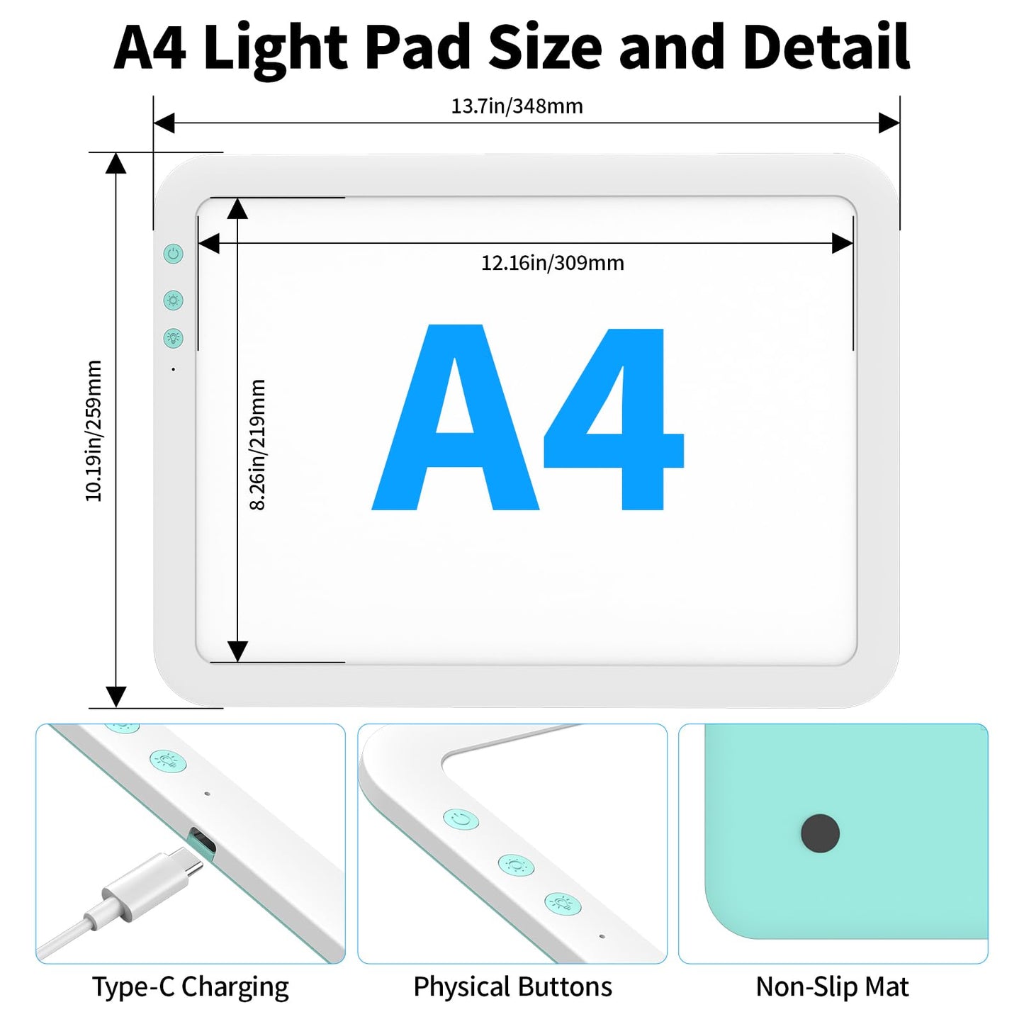 TOHETO A4 Rechargeable Led Super Bright Light Pad with Carry Bag for Weeding Vinyl Tool, Portable Wireless 3500mAh Battery Light Board/Box for Tracing, Diamond Painting, Sketching & Drawing