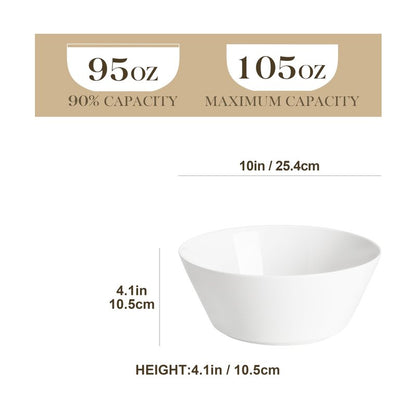 MALACASA Serving Bowls, 105 OZ Large Salad Bowls Set of 2, Porcelain White Bowls for Kitchen, Deep Bowls for Salad, Soup, Pho and Fruit, Ceramic Serving Bowls for Party, Microwave Safe, Series Regular