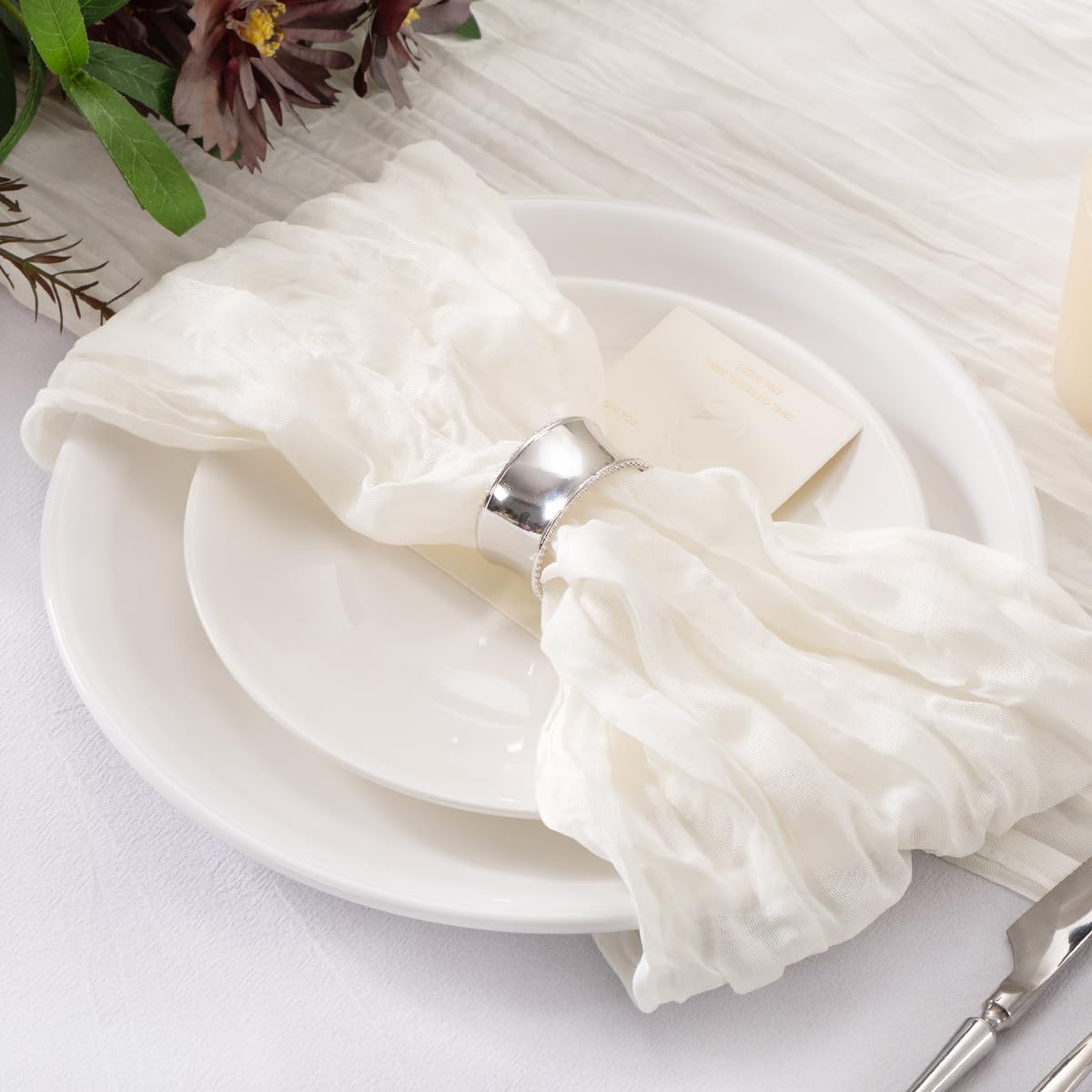 Jimtx 20 Pack Ivory Cheesecloth Napkins Washable White Spring Summer Cloth Napkins Set of 20 Bulk 21x21 Inches for Dinner Wedding Baby Bridal Shower Birthday Party Table Decor