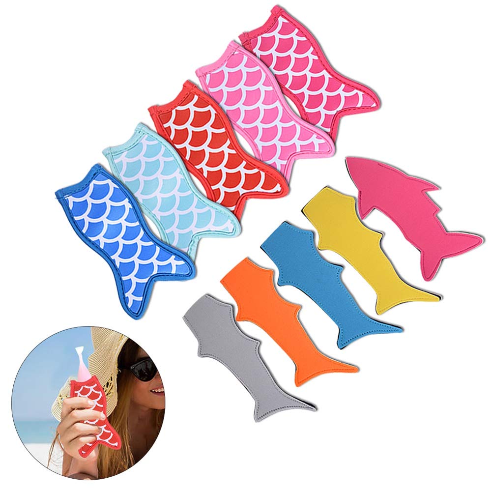 10 Pieces Ice Pop Holders Popsicle Holder Bags Mermaid and Shark Ice Pop Sleeves Freezer Pop Holders Bags