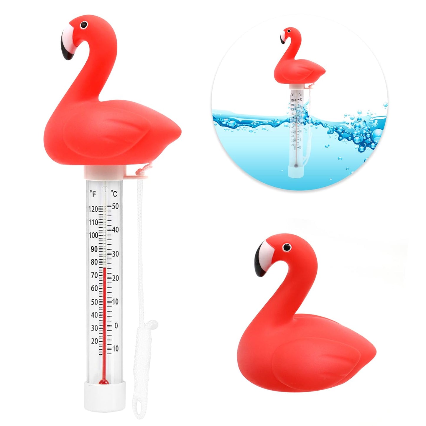 XY-WQ Floating Pool Thermometer, Large Size Easy Read for Water Temperature with String - Swimming Pools, Spas, Hot Tubs, Ponds (Flamingo)