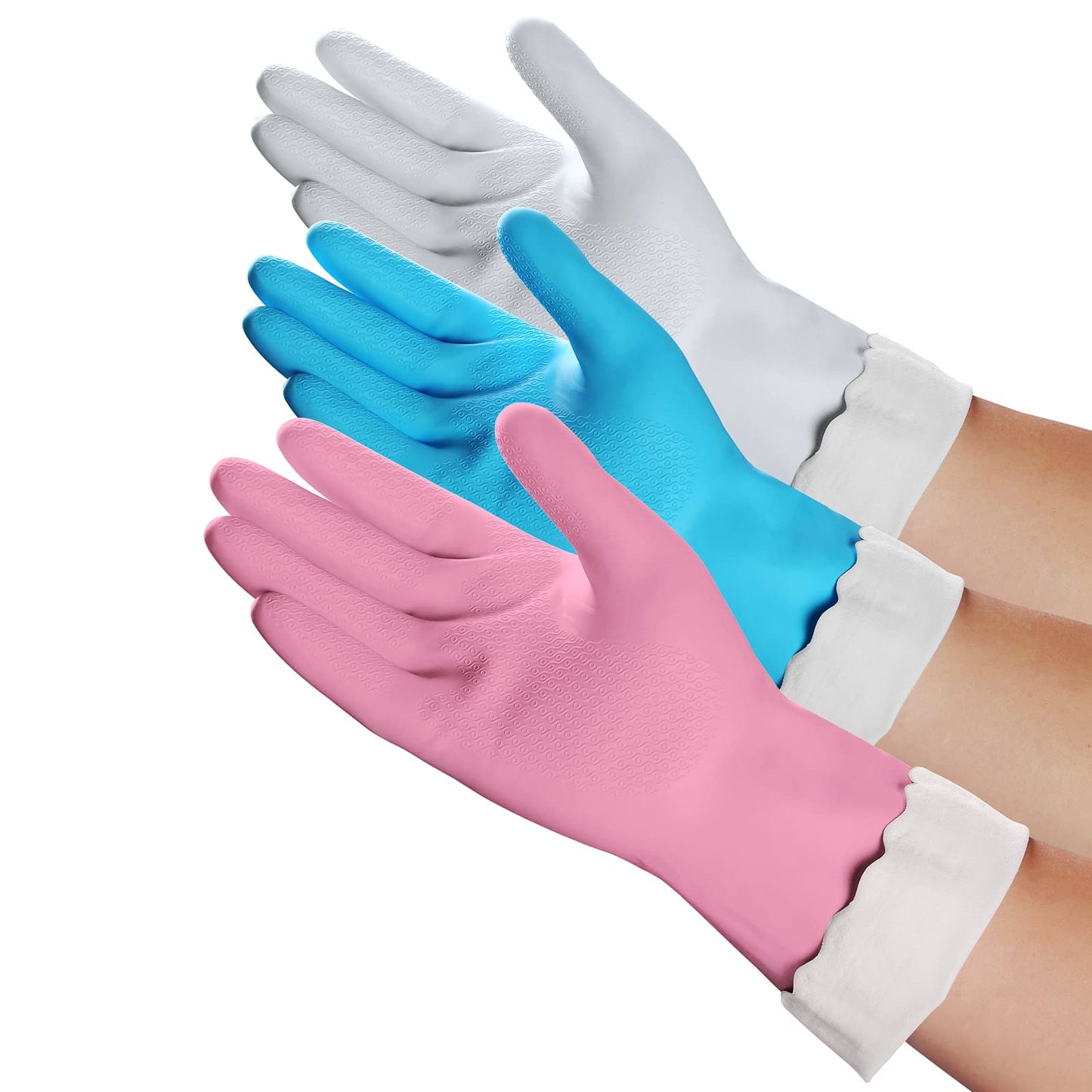 HSL Household Cleaning Gloves - Reusable Kitchen Dishwashing Gloves with Latex free, Cotton lining, Waterproof, Non-Slip (Medium, 3 Pairs)