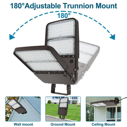 Xbuyee 300W LED Parking Lot Light with Dusk to Dawn Photocell, Outdoor Dimmable Area Lights with Trunnion Mount, 45000LM 5000K Daylight 100-277V IP65, Power Selectable (300W/240W/200W) ETL