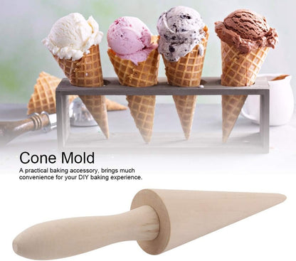 Wooden Waffle Cone Roller, Ice Cream Cone DIY Cooking Tool, Pastry Roll Cake Decorating Accessory