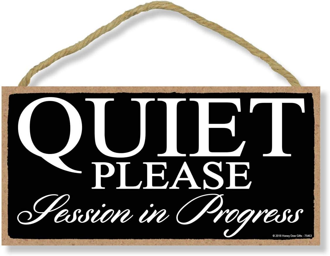 Honey Dew Gifts Black Quiet Please Session in Progress Hanging Door Sign for Office or Commercial Use