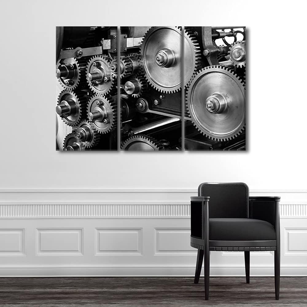 Pictures for Living Room - Black and White Gear Engine Artwork 3 Piece Canvas Prints Framed Wall Art House Decor 42"